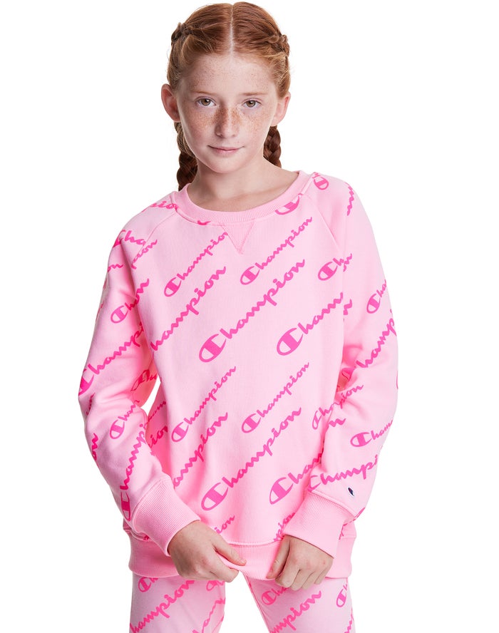 Champion Fleece Raglan Allover Logo Sweatshirt Meisjes - Roze - Belgie 9240ZDFBV